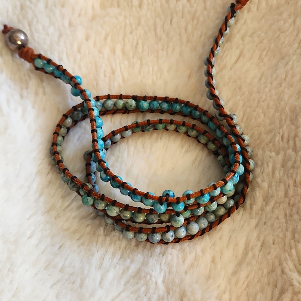 Ombre blue beaded wrap bracelet.